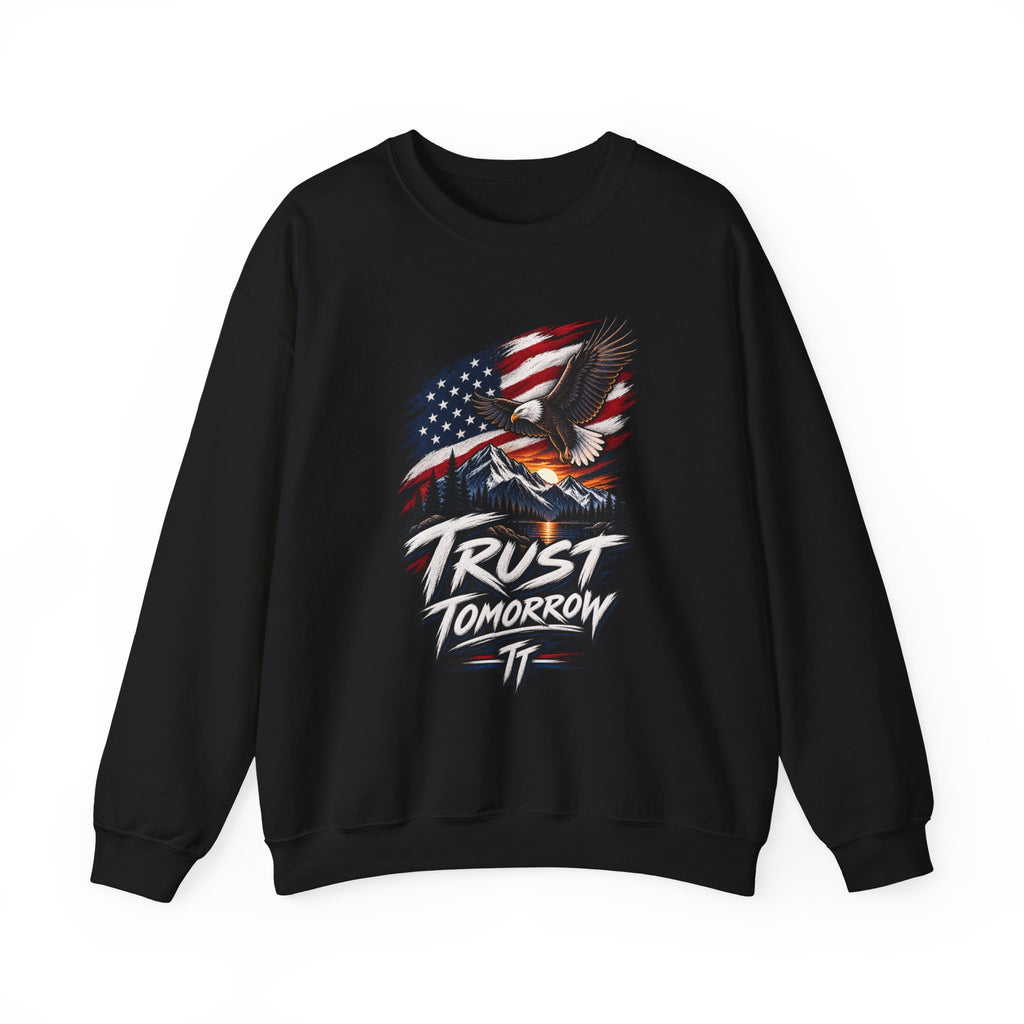 Trust Tomorrow American Eagle Sweatshirt — Patriotic 'Trust Tomorrow' Graphic Crewneck