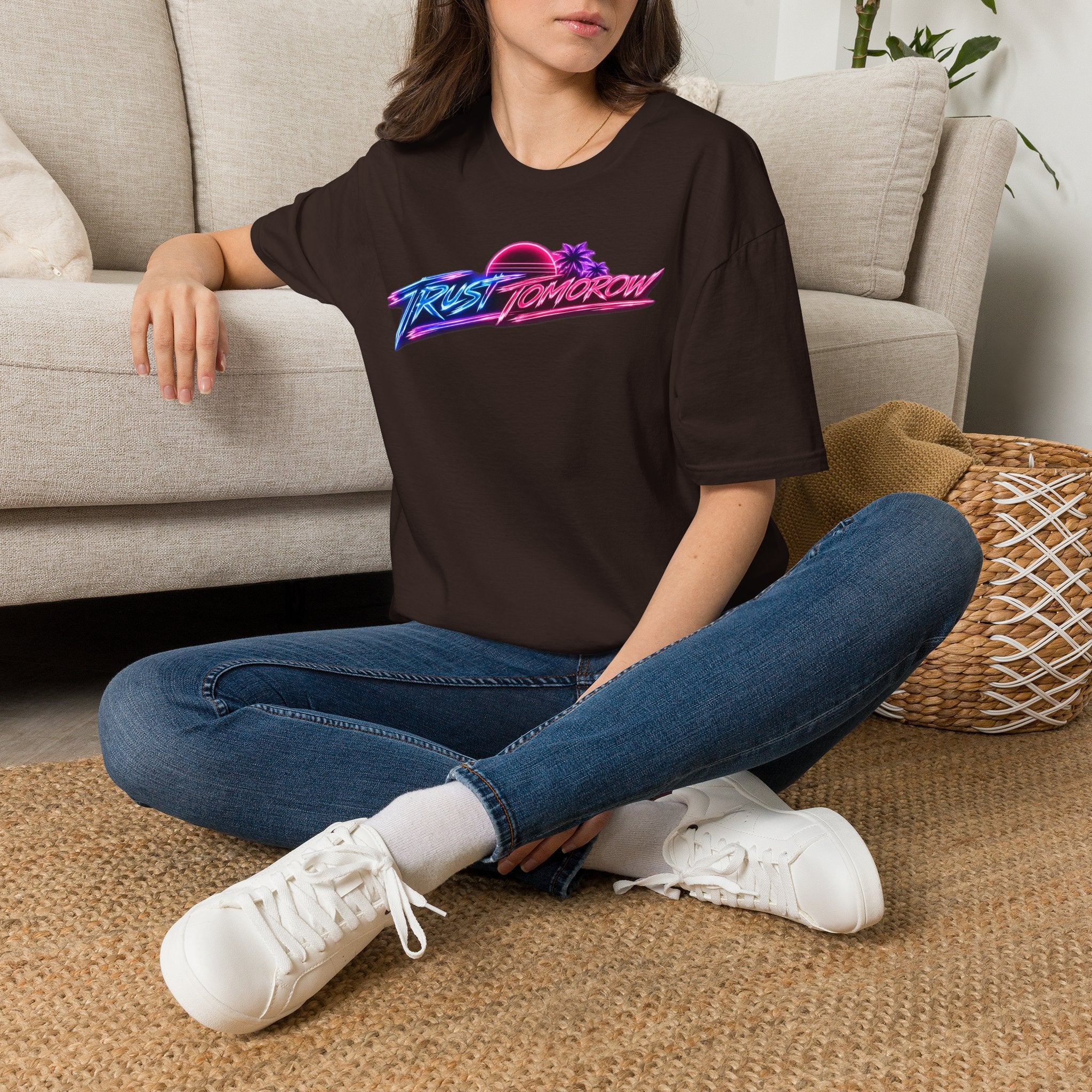 T-Shirt — Retro 'Trust Tomorrow' Neon Sunset Graphic Tee