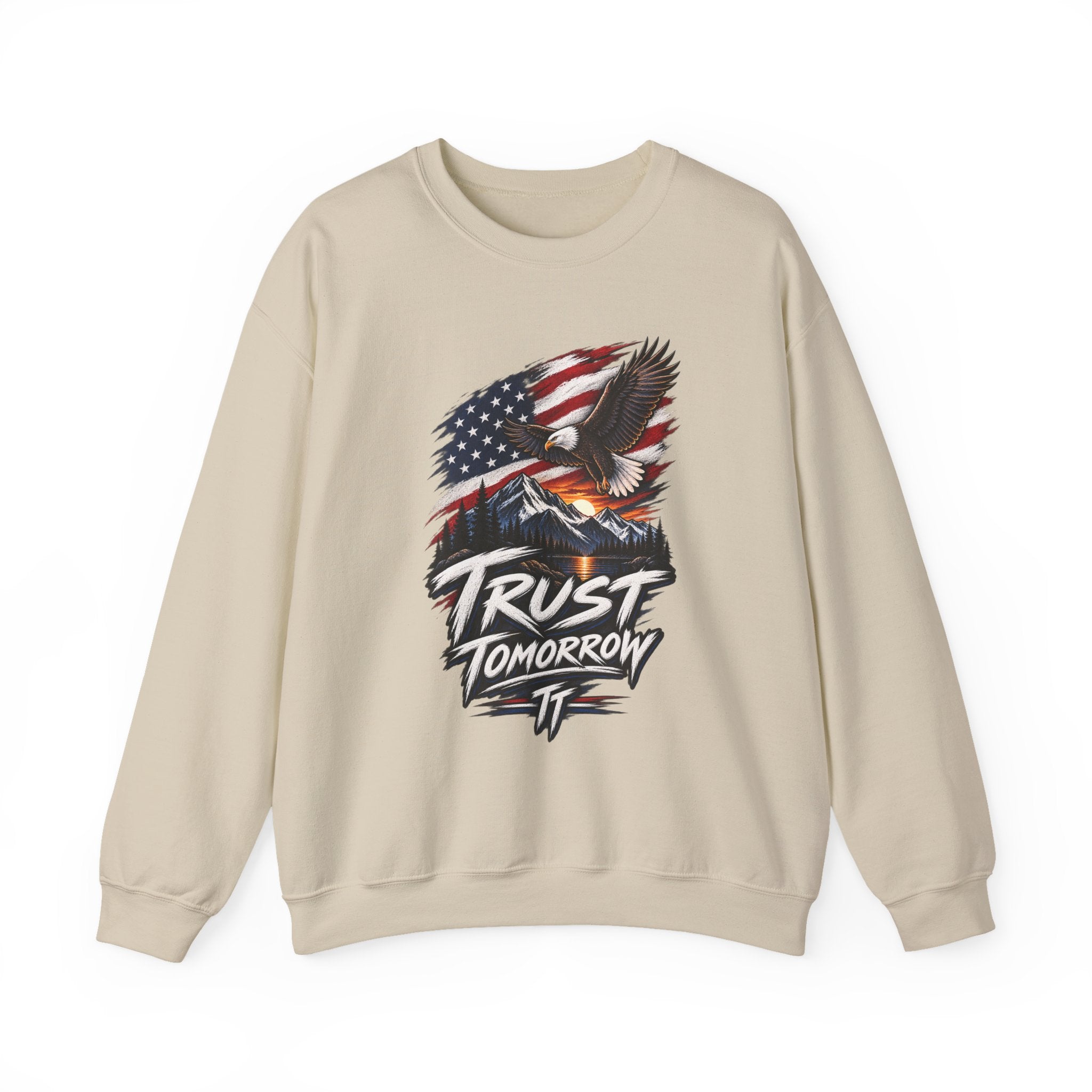 Trust Tomorrow American Eagle Sweatshirt — Patriotic 'Trust Tomorrow' Graphic Crewneck