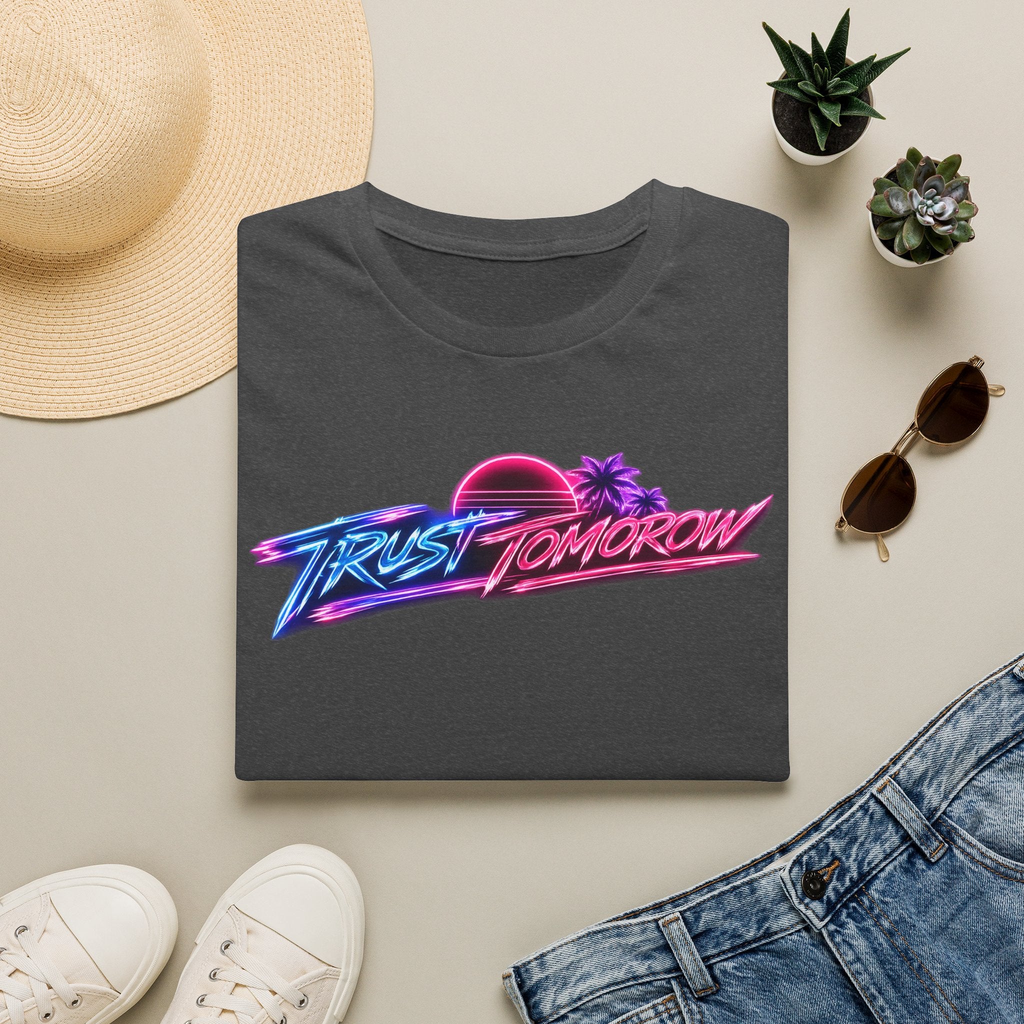 T-Shirt — Retro 'Trust Tomorrow' Neon Sunset Graphic Tee