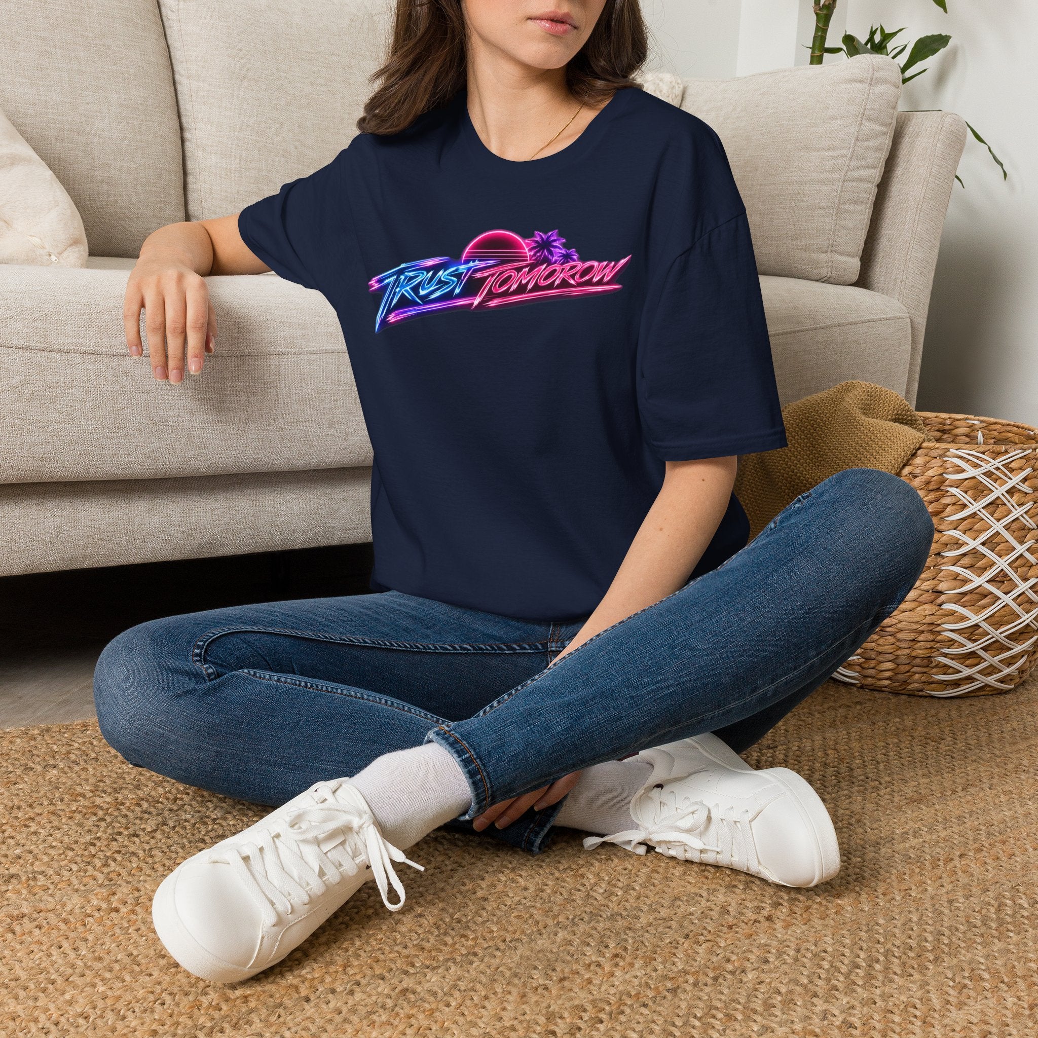 T-Shirt — Retro 'Trust Tomorrow' Neon Sunset Graphic Tee