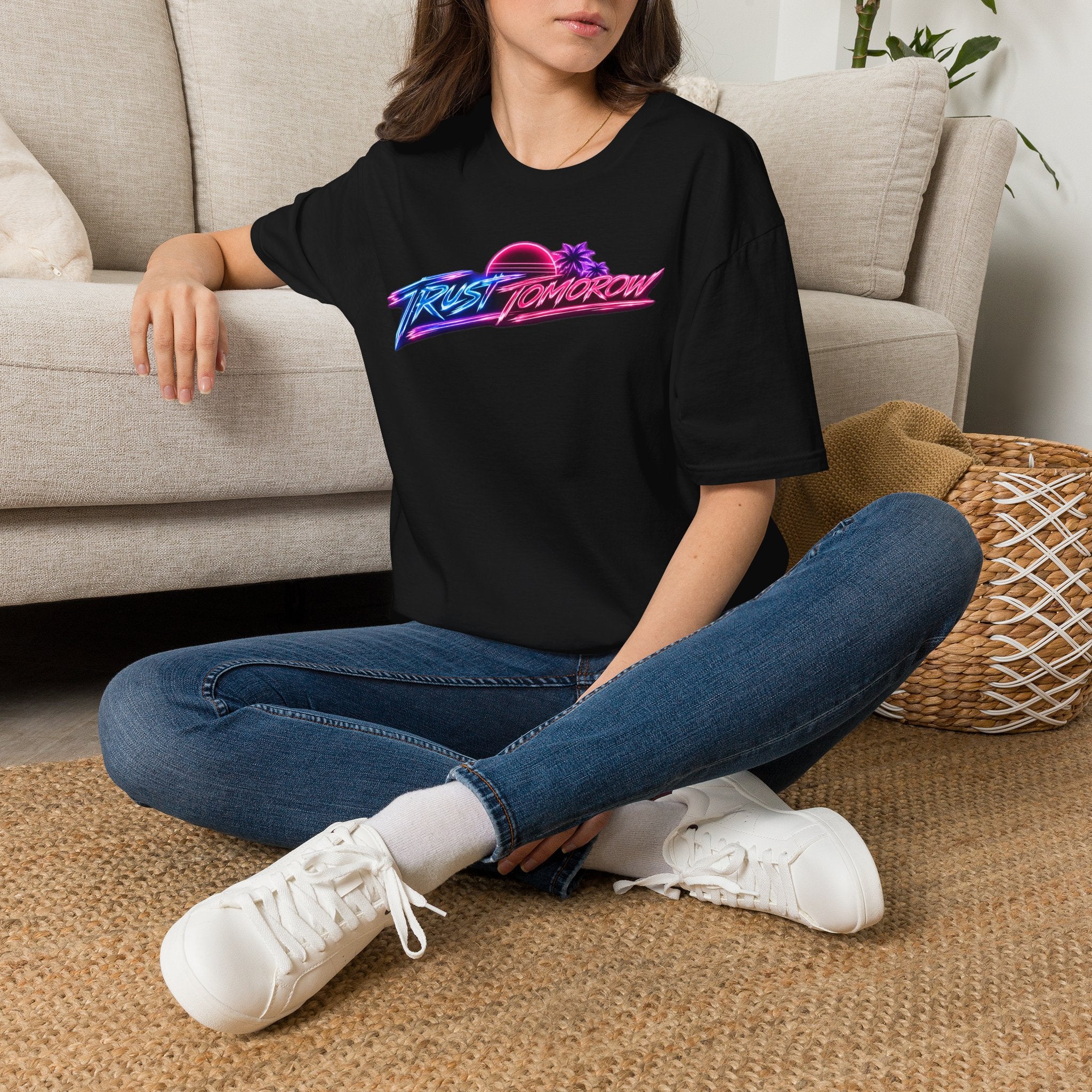 T-Shirt — Retro 'Trust Tomorrow' Neon Sunset Graphic Tee