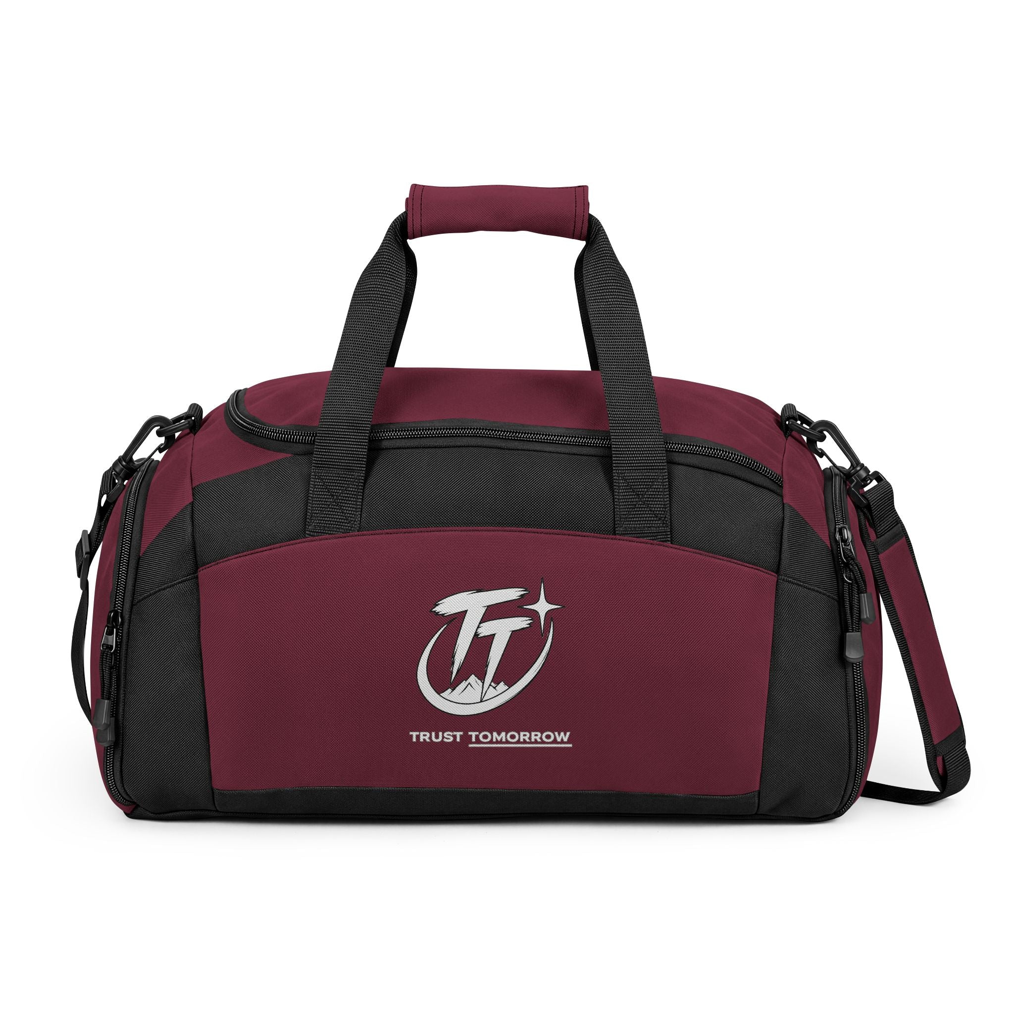 Trust Tomorrow' Black Gym Bag — Durable Sports Duffel with Shoulder Strap
