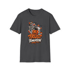 Halloween Skeletons Pumpkin T‑Shirt — “Trust Tomorrow” Graphic Tee