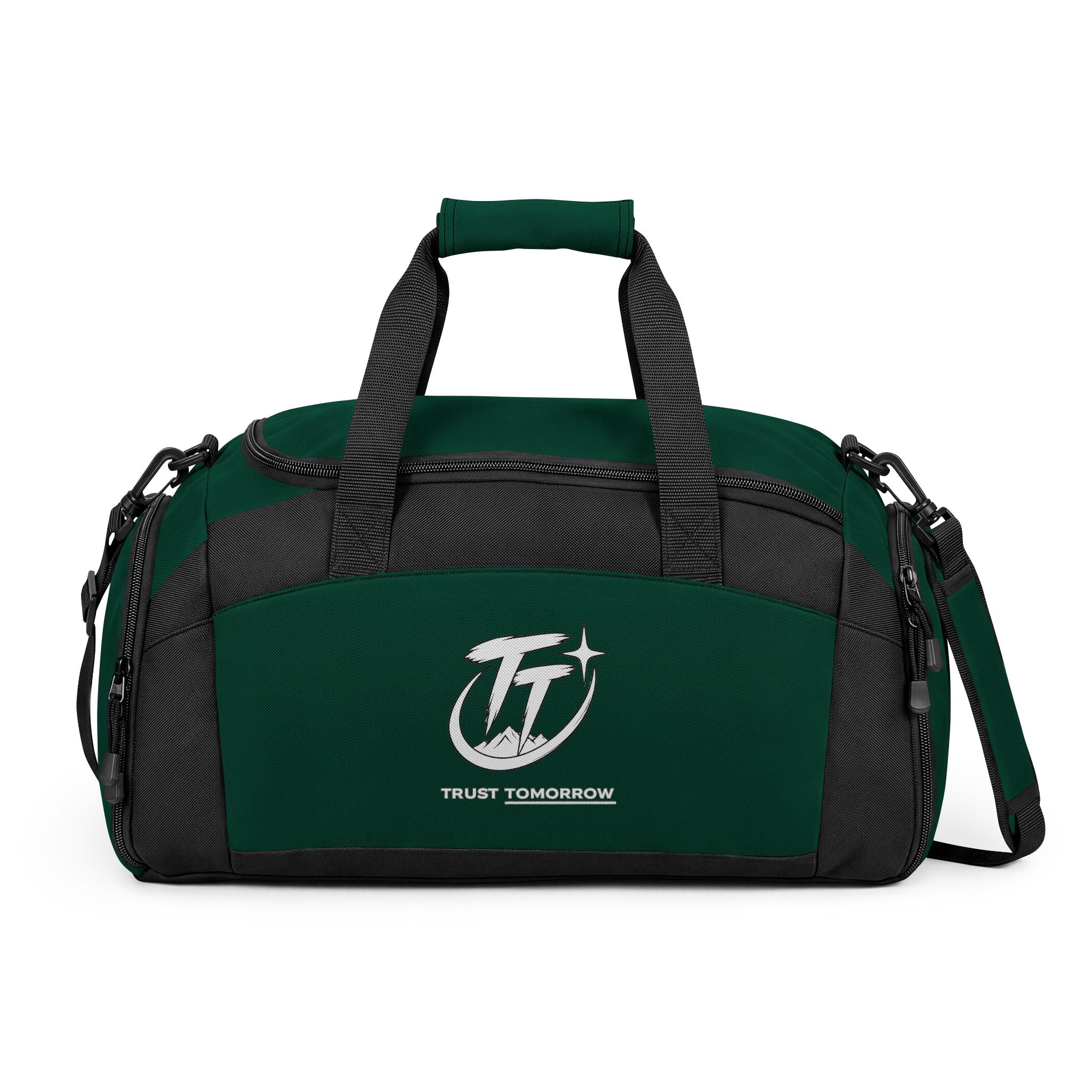 Trust Tomorrow' Black Gym Bag — Durable Sports Duffel with Shoulder Strap