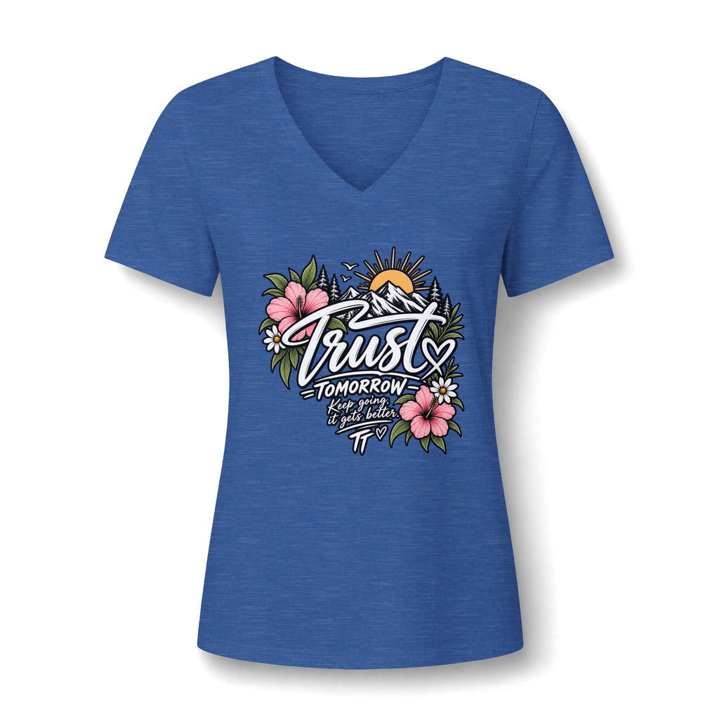 Trust Tomorrow Floral V-Neck Tee — Inspirational Women's Graphic Shirt