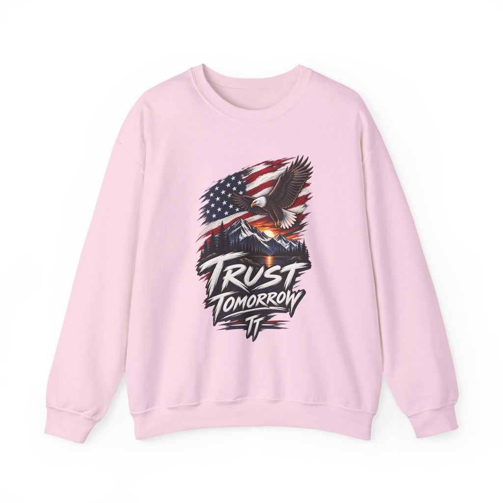 Trust Tomorrow American Eagle Sweatshirt — Patriotic 'Trust Tomorrow' Graphic Crewneck