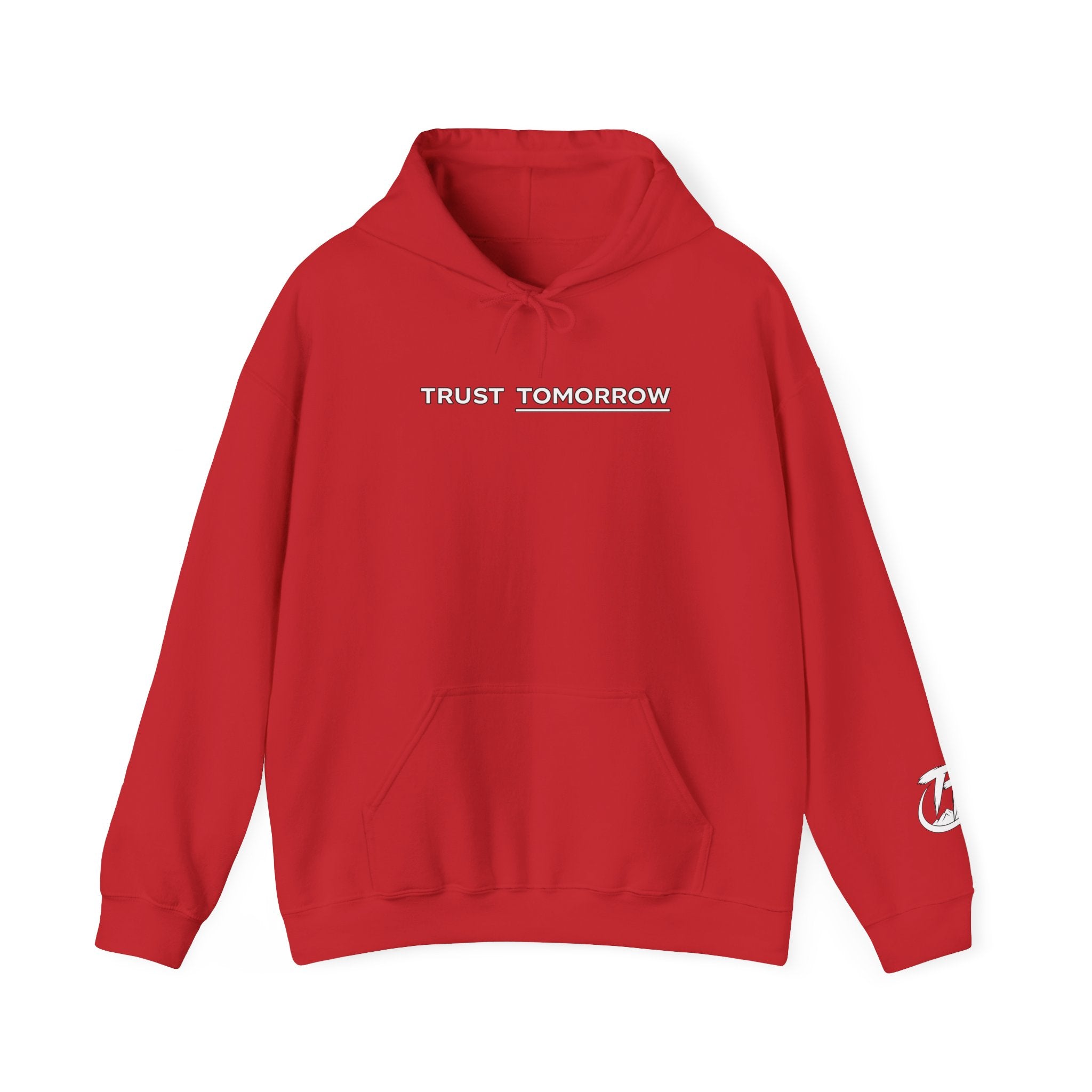 Trust Tomorrow Hoodie — Minimal White Pullover with Subtle Text