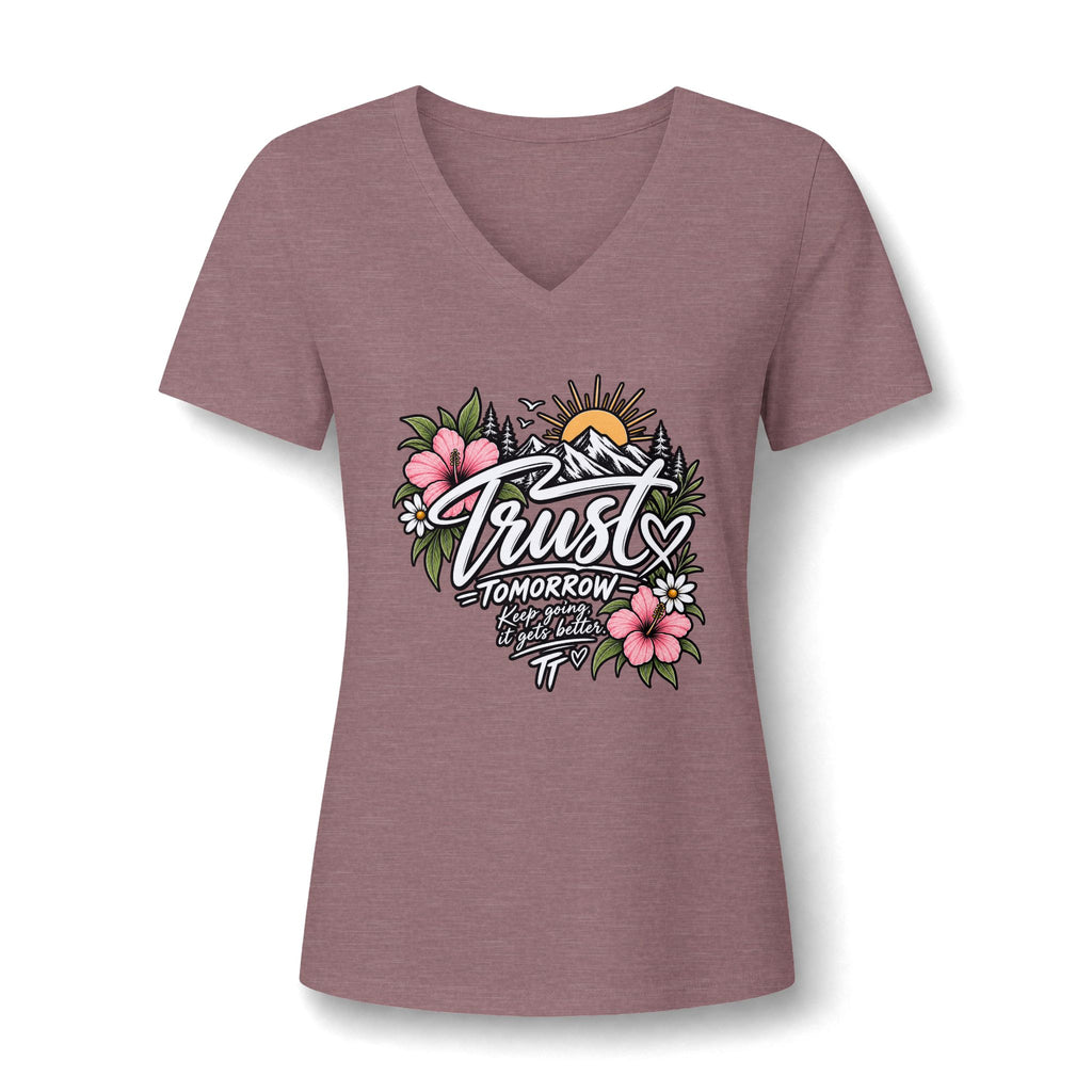 Trust Tomorrow Floral V-Neck Tee — Inspirational Women's Graphic Shirt