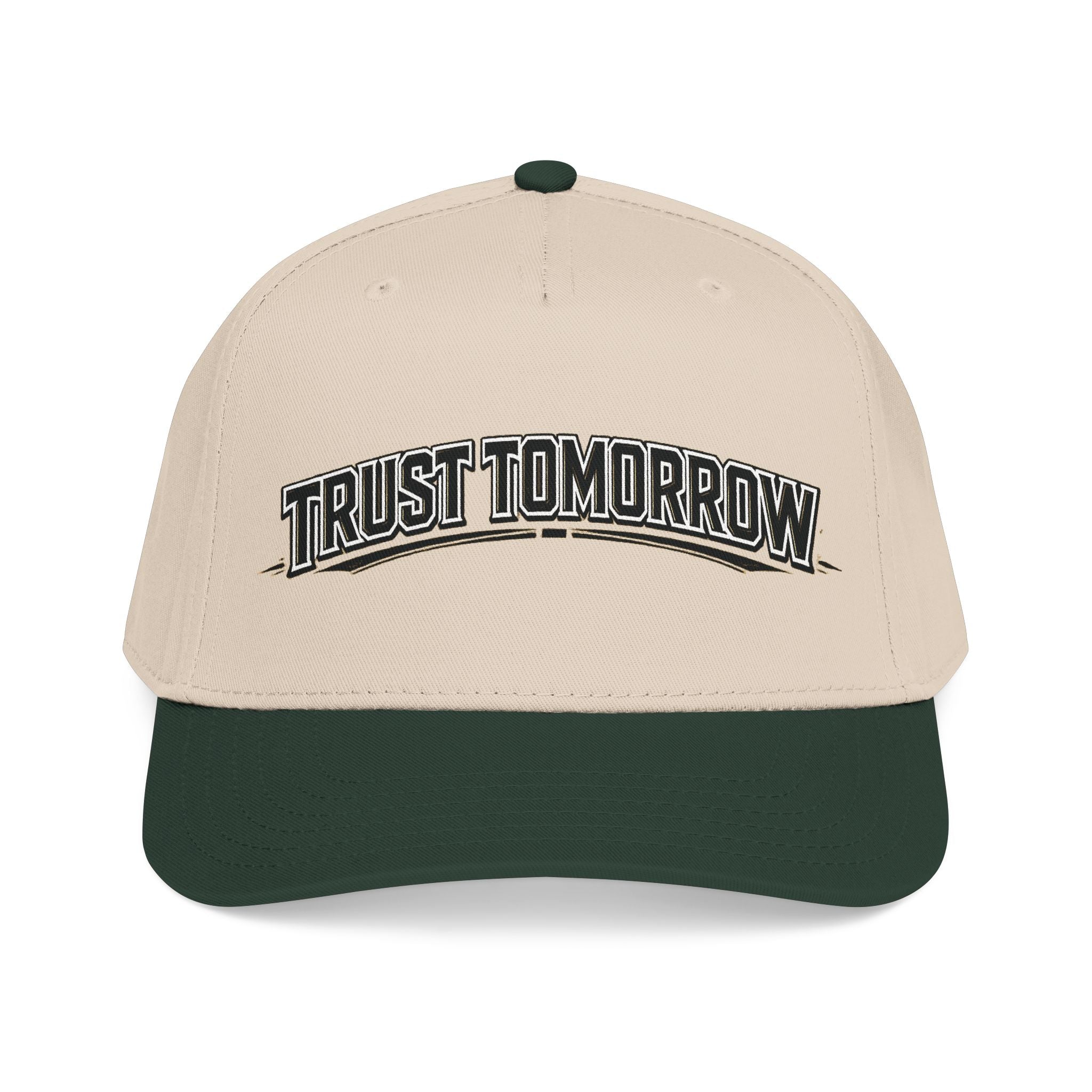 Trust Tomorrow Mid-Profile Baseball Cap — Retro Arch Embroidered Hat