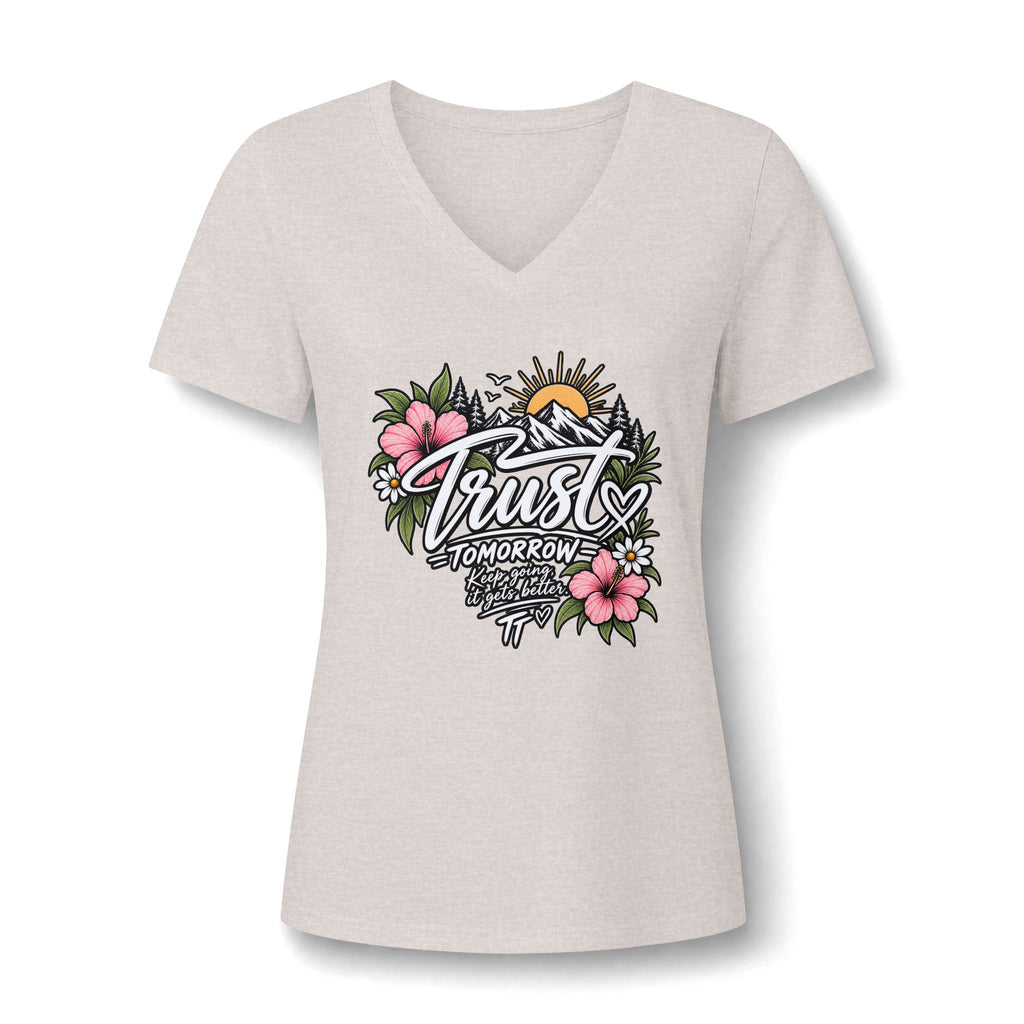 Trust Tomorrow Floral V-Neck Tee — Inspirational Women's Graphic Shirt