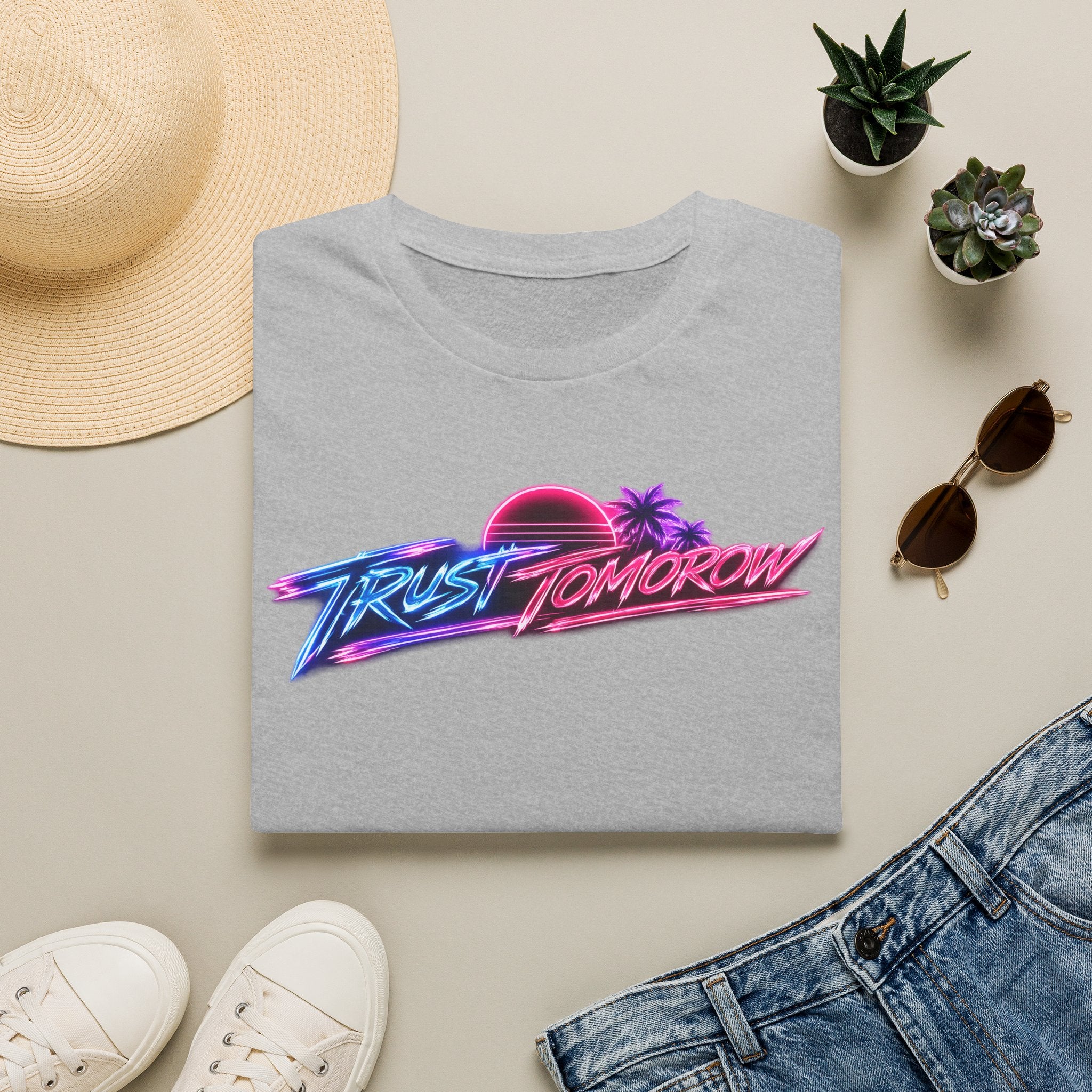 T-Shirt — Retro 'Trust Tomorrow' Neon Sunset Graphic Tee
