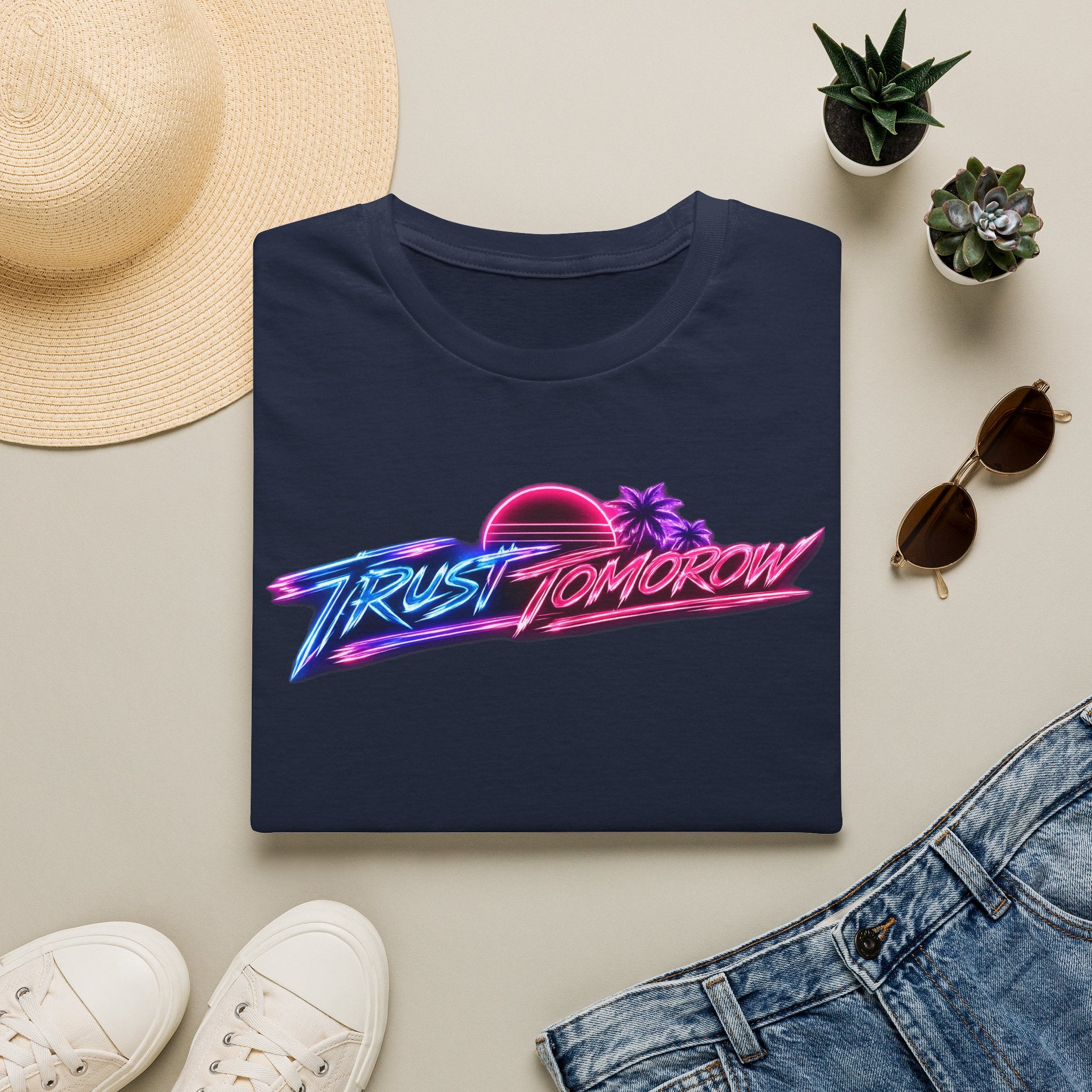 T-Shirt — Retro 'Trust Tomorrow' Neon Sunset Graphic Tee