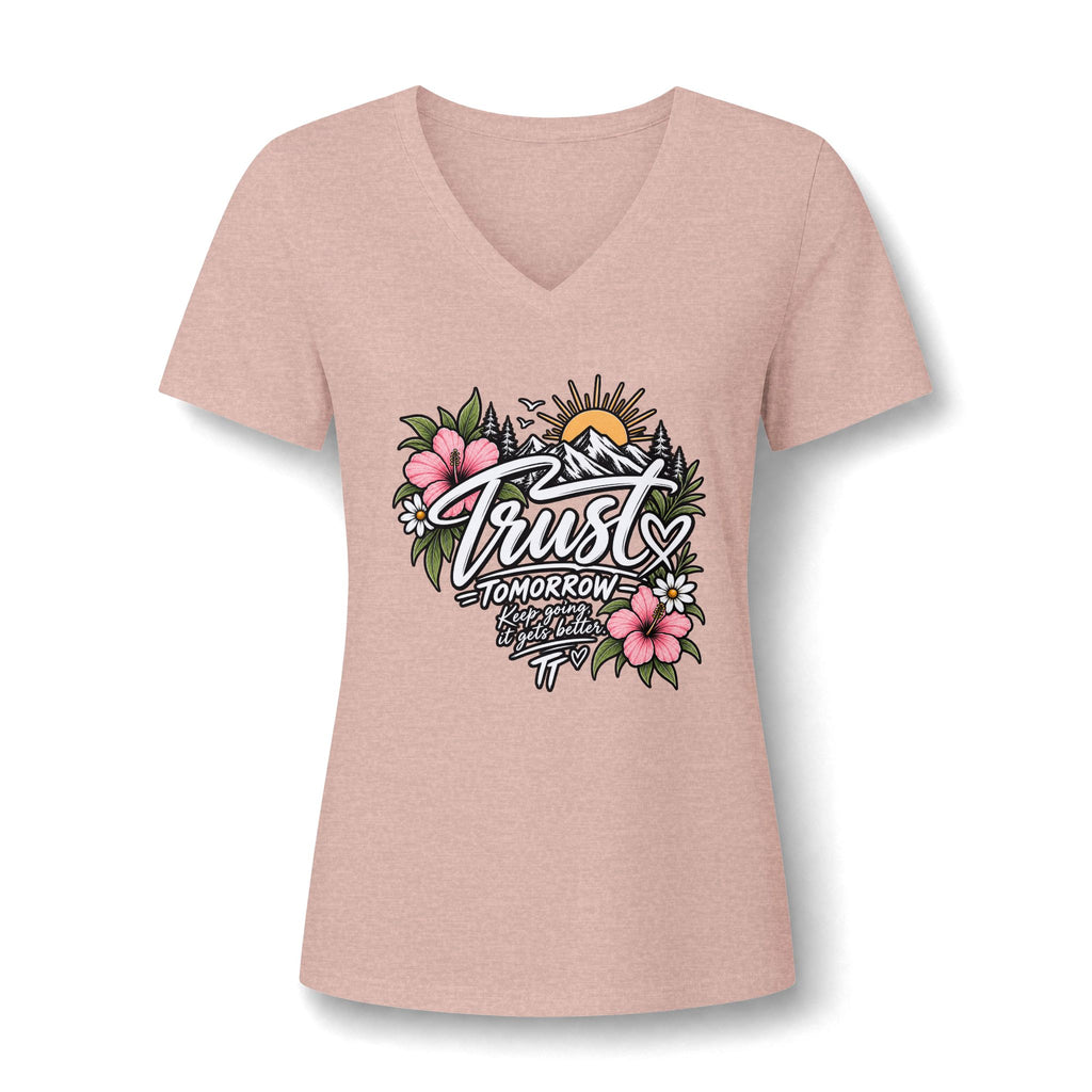 Trust Tomorrow Floral V-Neck Tee — Inspirational Women's Graphic Shirt