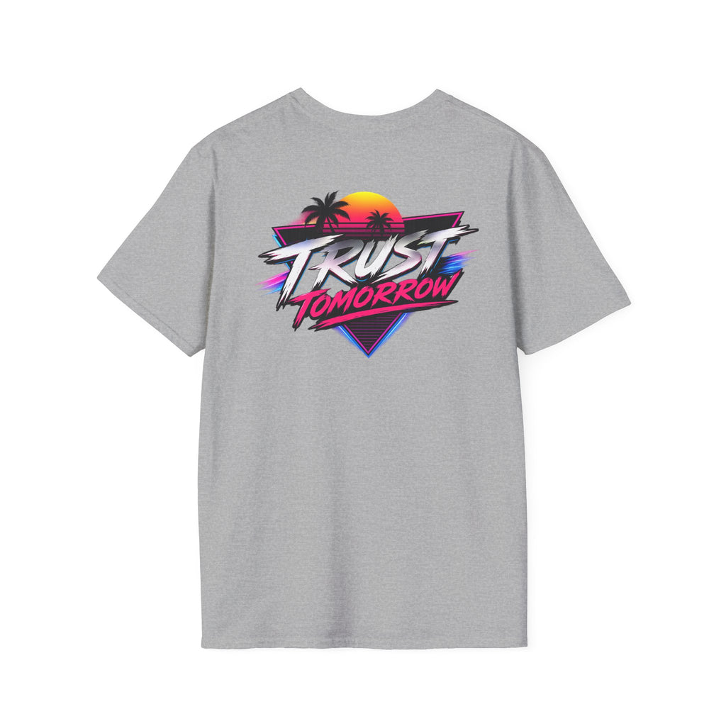 T-Shirt — Retro 'Trust Tomorrow' Neon Sunset Graphic Tee