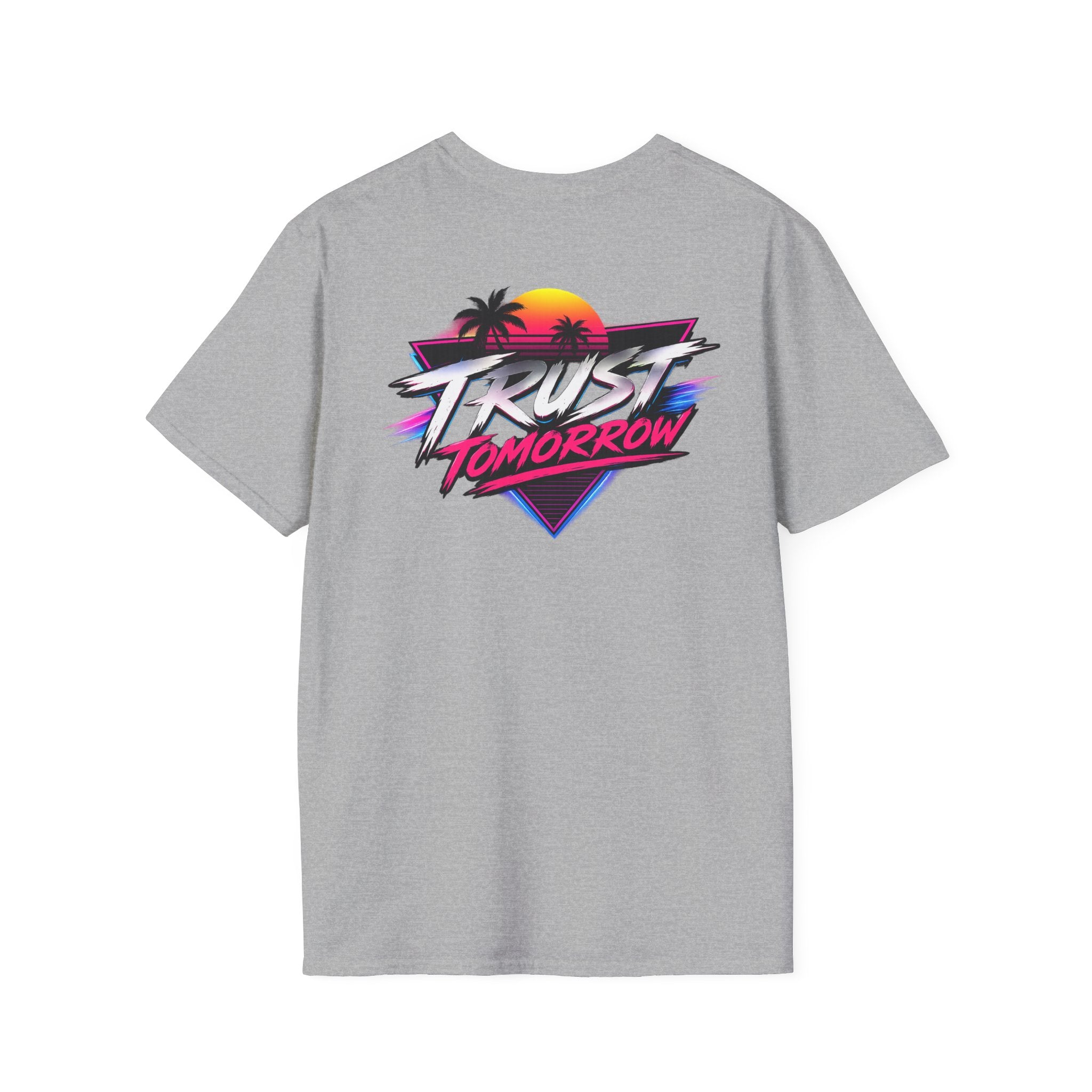 T-Shirt — Retro 'Trust Tomorrow' Neon Sunset Graphic Tee