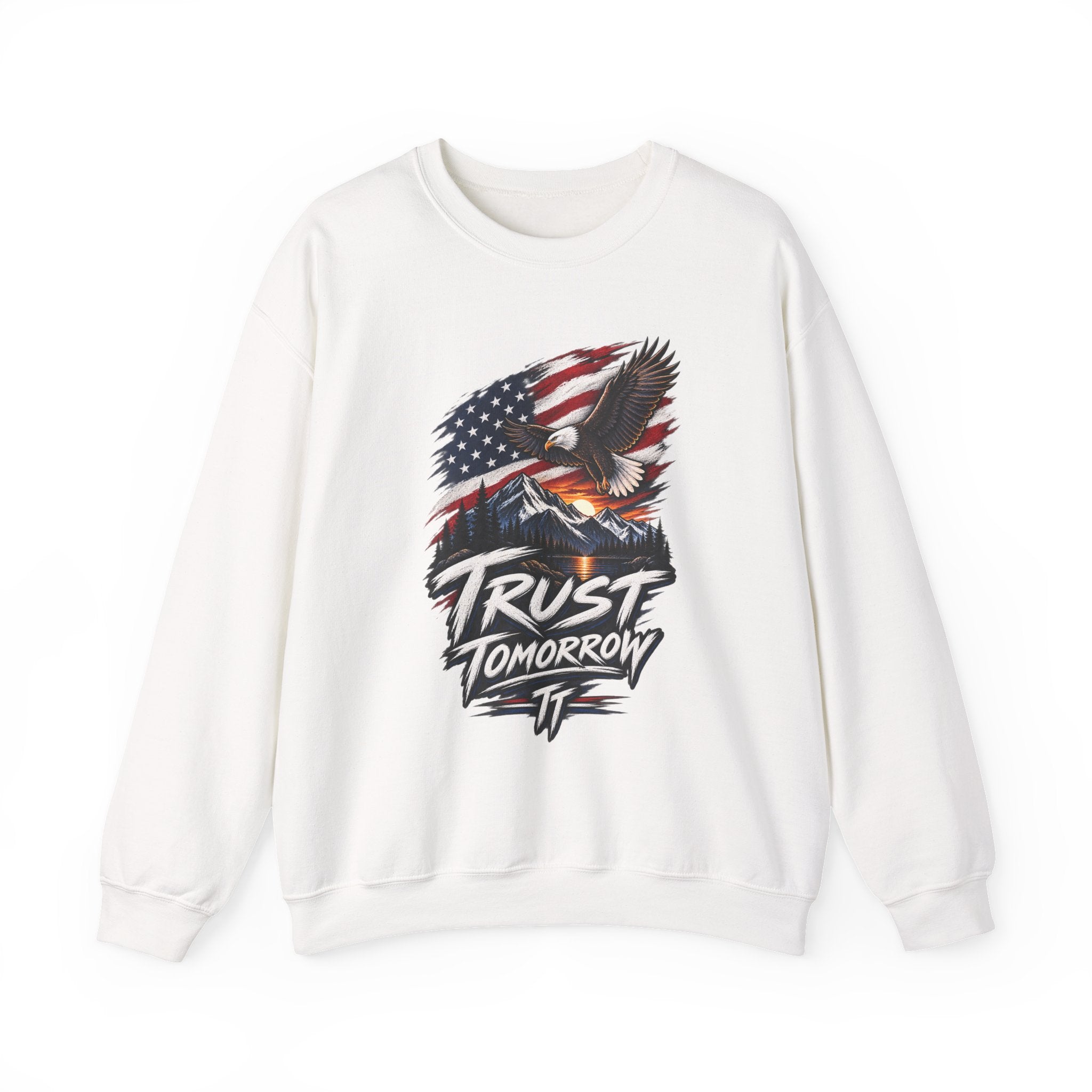 Trust Tomorrow American Eagle Sweatshirt — Patriotic 'Trust Tomorrow' Graphic Crewneck