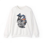 Michigan 'Trust Tomorrow' Crewneck Sweatshirt – Scenic Sunset Lake Design