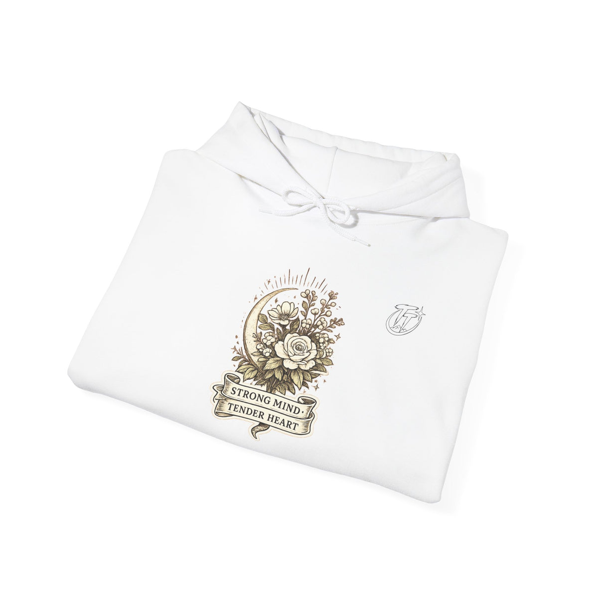 Floral Crescent Moon Hoodie — "Strong Mind, Gentle Heart" Comfort Sweatshirt
