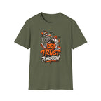 Halloween Skeletons Pumpkin T‑Shirt — “Trust Tomorrow” Graphic Tee