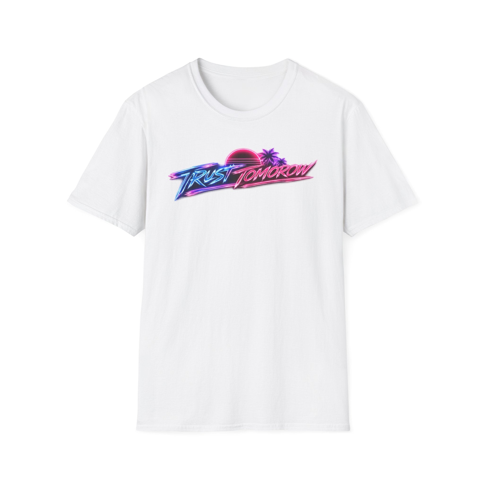 T-Shirt — Retro 'Trust Tomorrow' Neon Sunset Graphic Tee