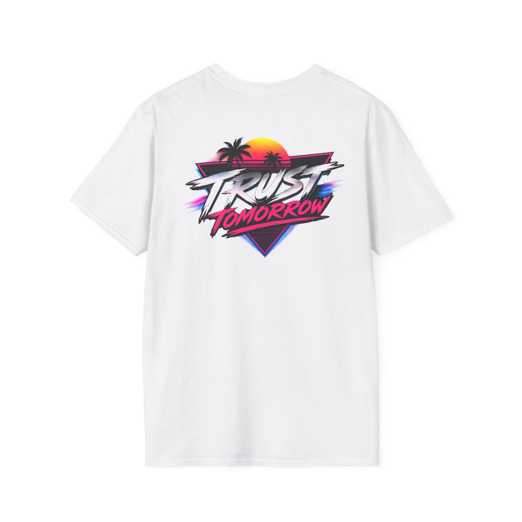 T-Shirt — Retro 'Trust Tomorrow' Neon Sunset Graphic Tee
