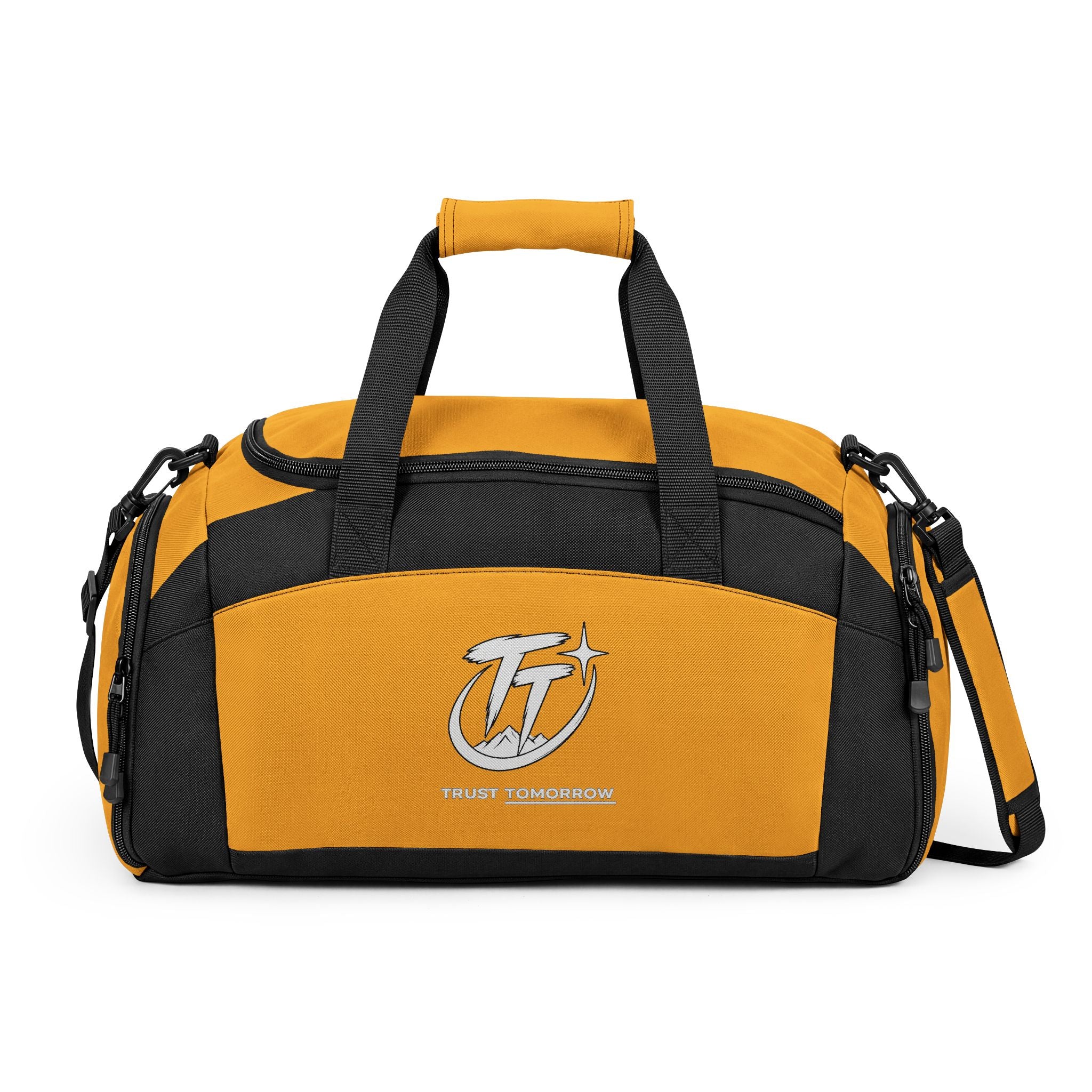 Trust Tomorrow' Black Gym Bag — Durable Sports Duffel with Shoulder Strap