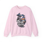 Michigan 'Trust Tomorrow' Crewneck Sweatshirt – Scenic Sunset Lake Design