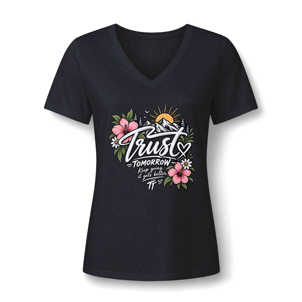 Trust Tomorrow Floral V-Neck Tee — Inspirational Women's Graphic Shirt