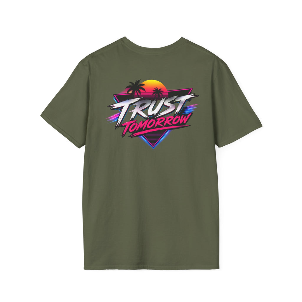 T-Shirt — Retro 'Trust Tomorrow' Neon Sunset Graphic Tee