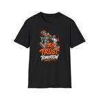 Halloween Skeletons Pumpkin T‑Shirt — “Trust Tomorrow” Graphic Tee