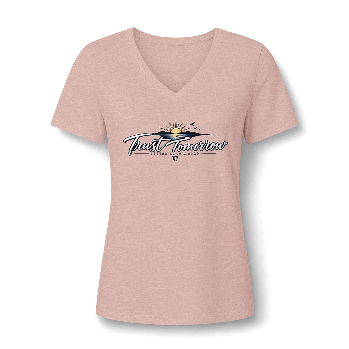 Women's V-Neck Tee — 'Trust Tomorrow' Sunrise Graphic Comfort Shirt