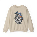 Michigan 'Trust Tomorrow' Crewneck Sweatshirt – Scenic Sunset Lake Design