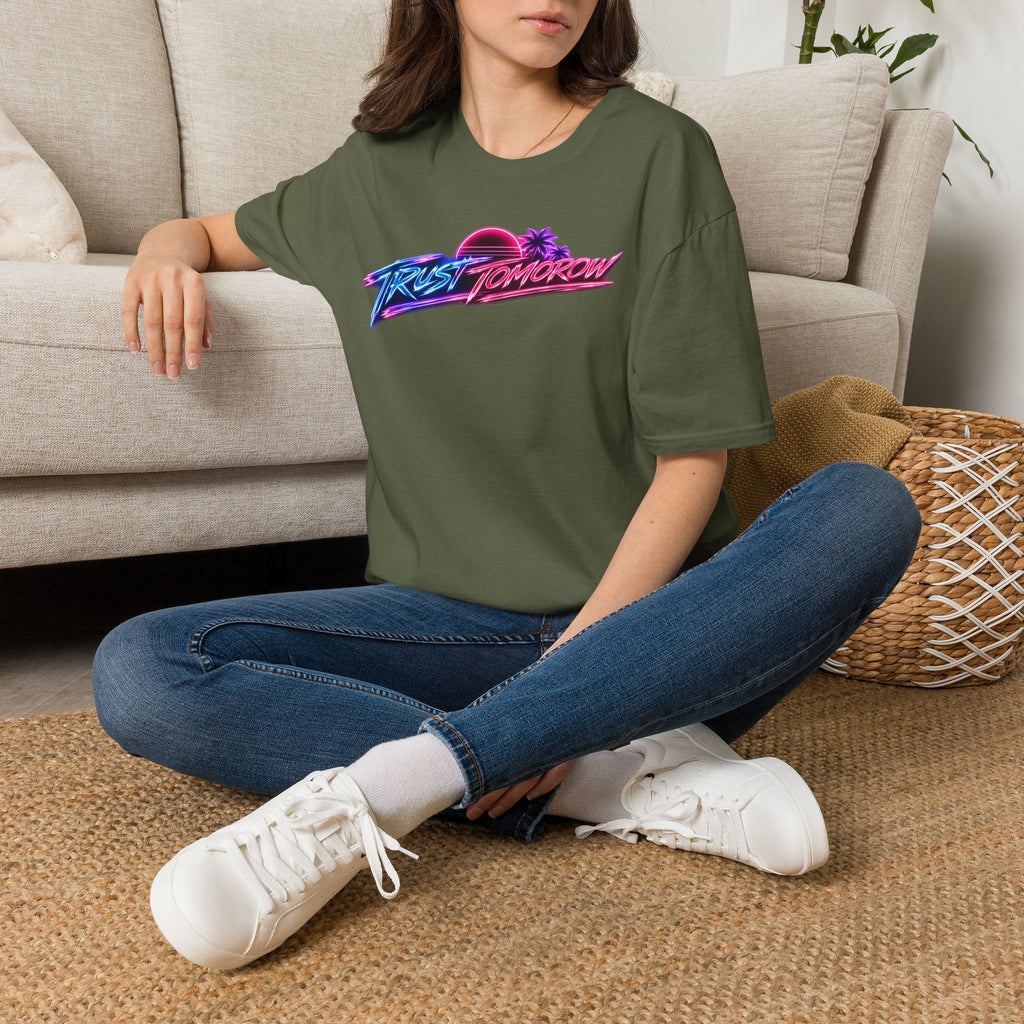 T-Shirt — Retro 'Trust Tomorrow' Neon Sunset Graphic Tee