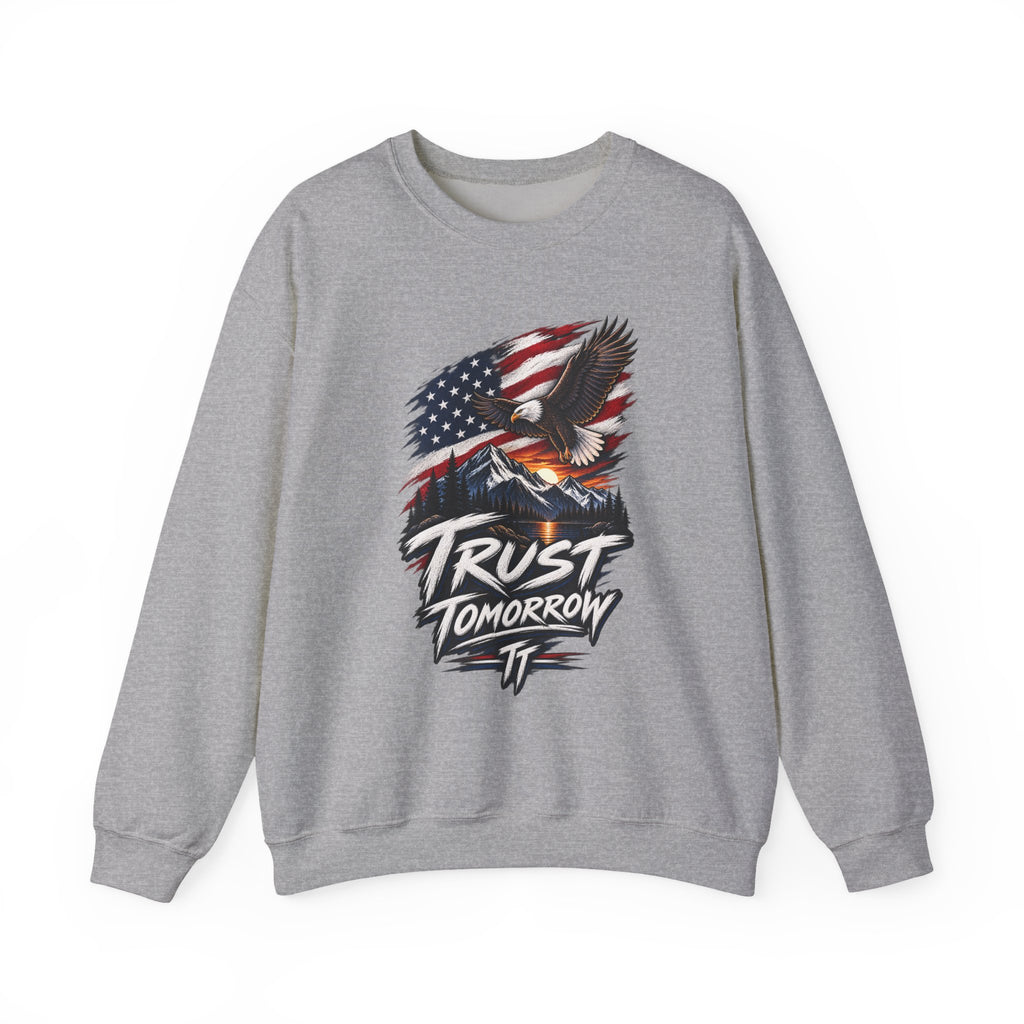 Trust Tomorrow American Eagle Sweatshirt — Patriotic 'Trust Tomorrow' Graphic Crewneck