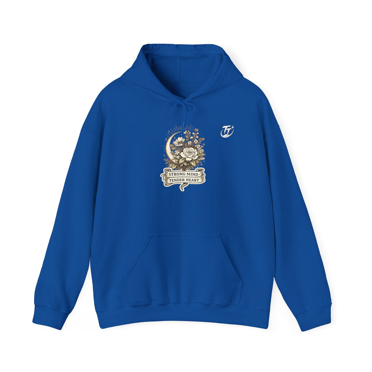 Floral Crescent Moon Hoodie — "Strong Mind, Gentle Heart" Comfort Sweatshirt