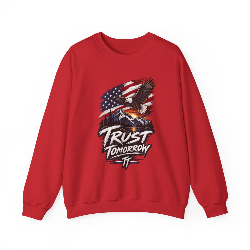 Trust Tomorrow American Eagle Sweatshirt — Patriotic 'Trust Tomorrow' Graphic Crewneck