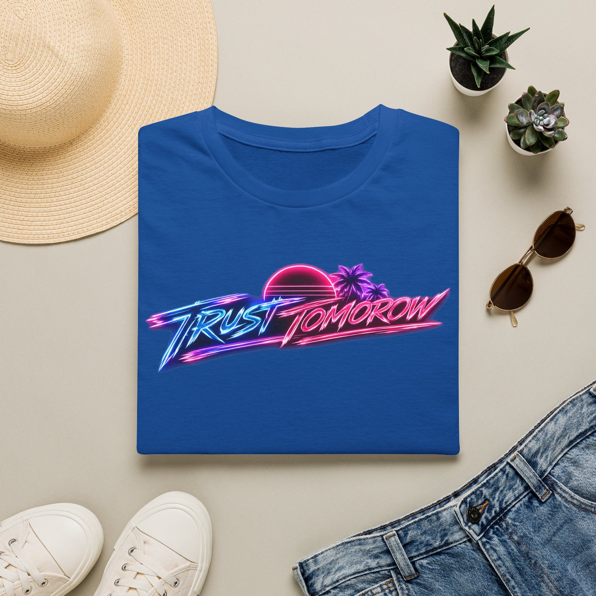 T-Shirt — Retro 'Trust Tomorrow' Neon Sunset Graphic Tee