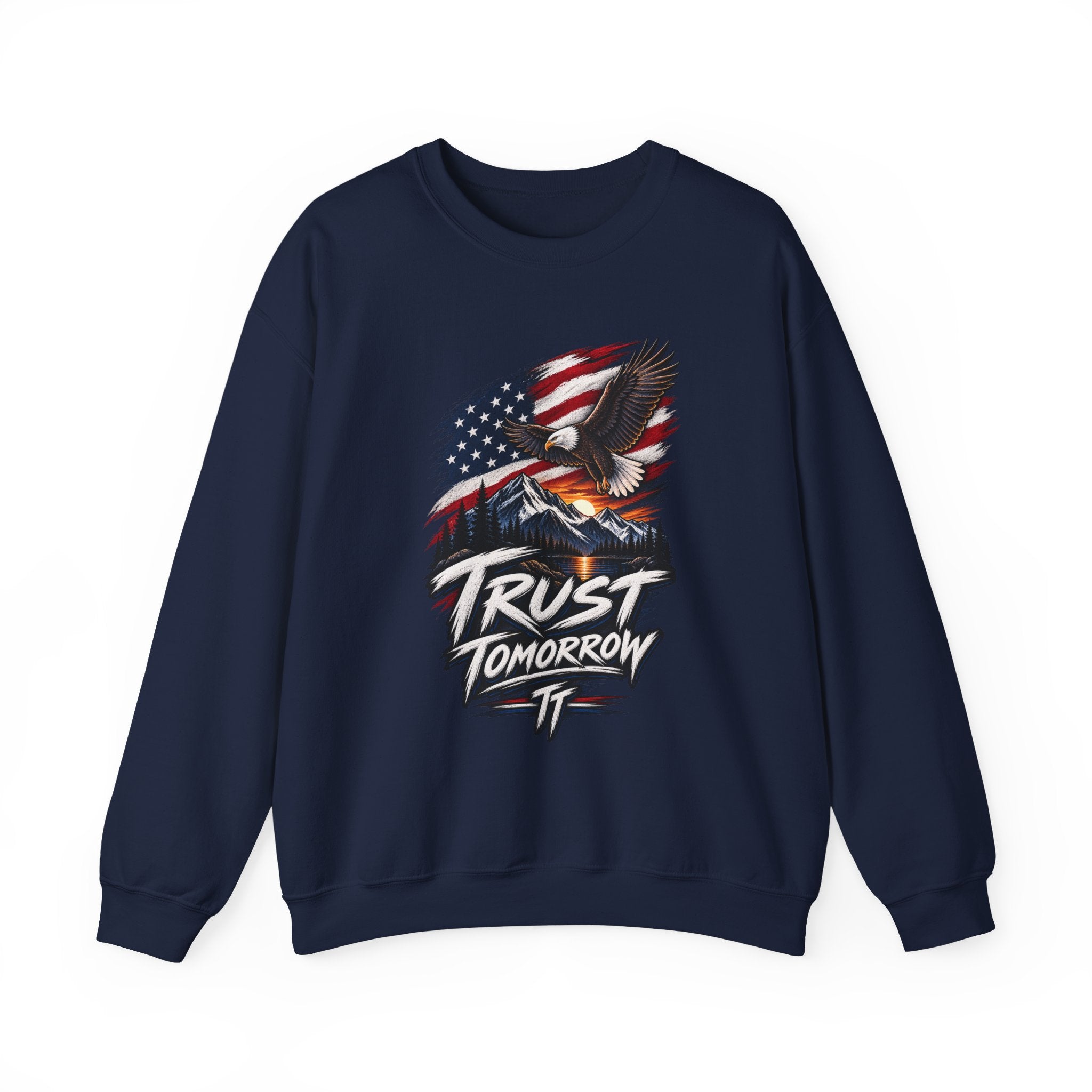 Trust Tomorrow American Eagle Sweatshirt — Patriotic 'Trust Tomorrow' Graphic Crewneck