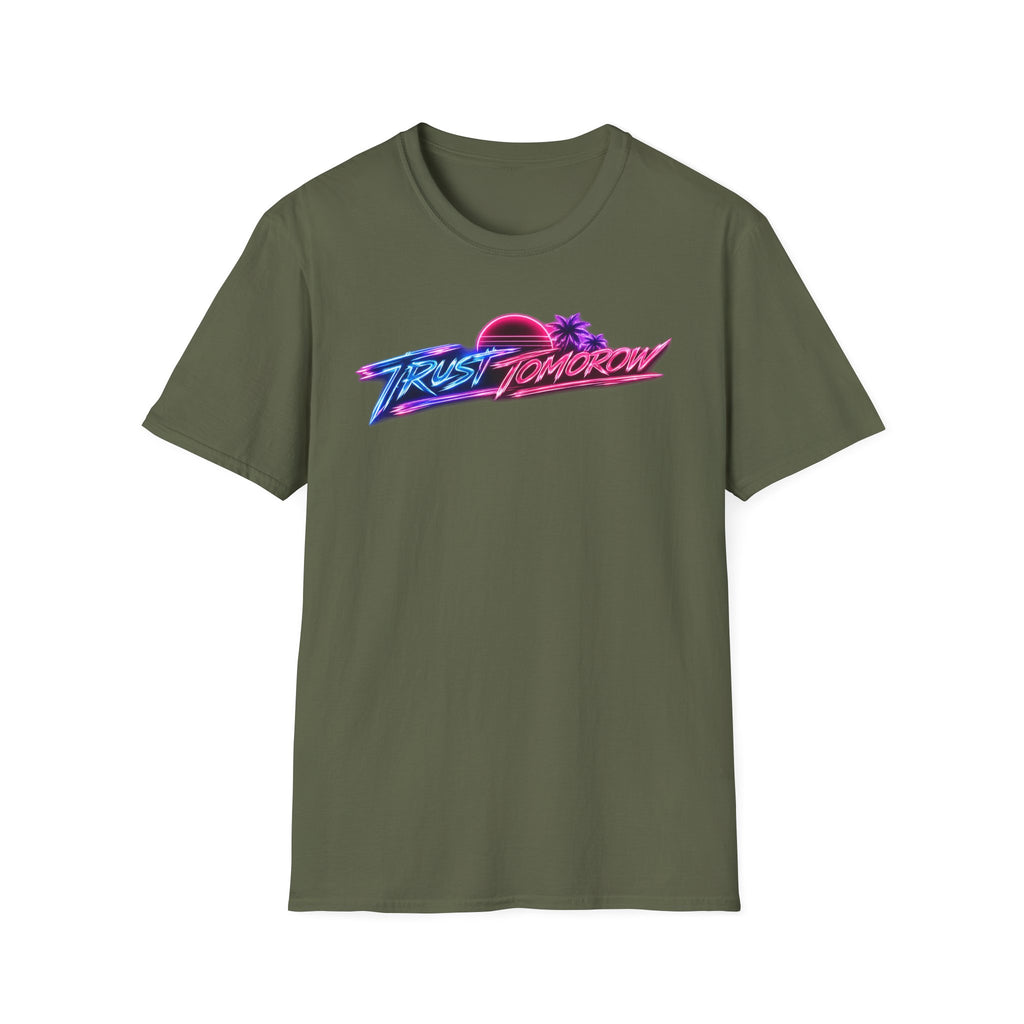 T-Shirt — Retro 'Trust Tomorrow' Neon Sunset Graphic Tee
