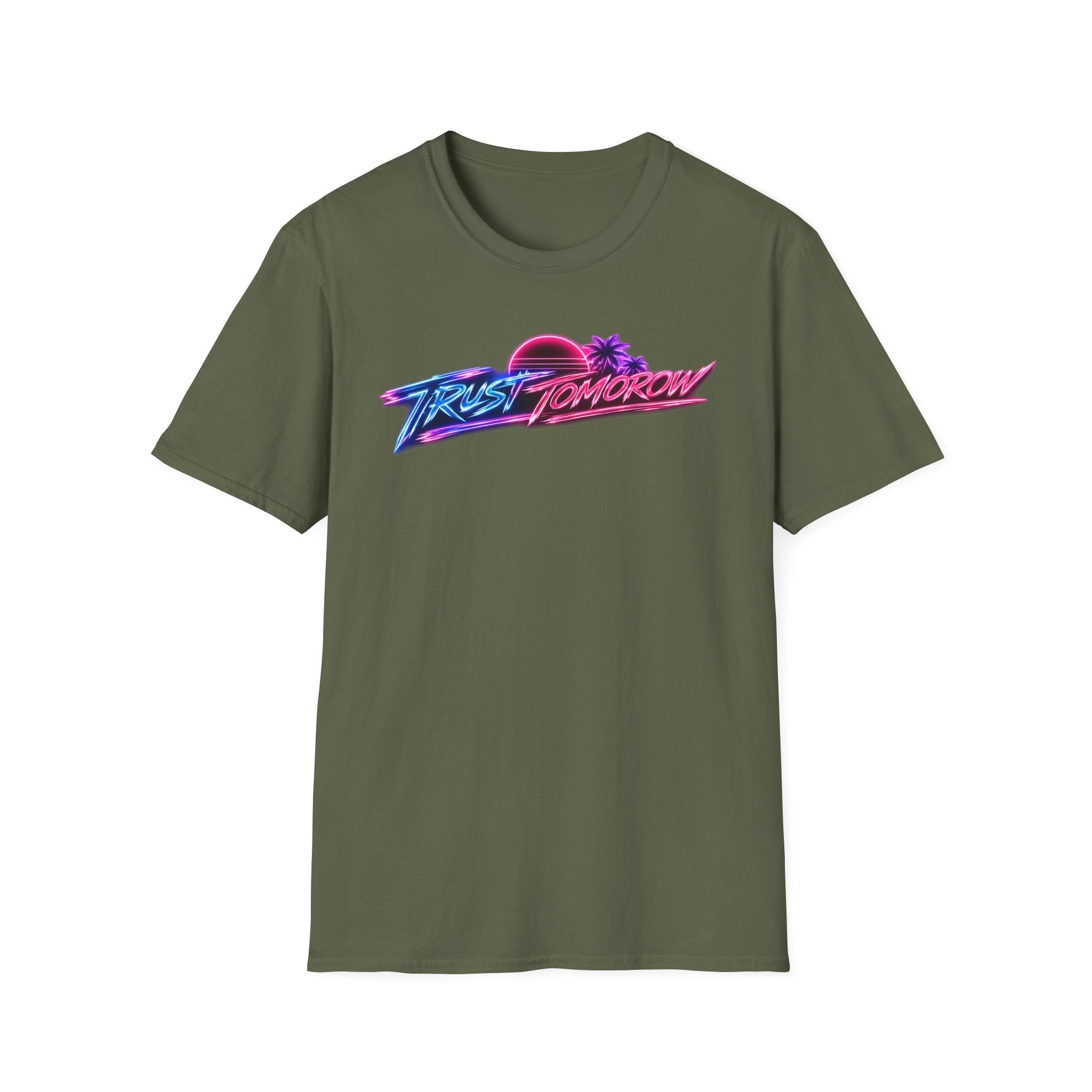 T-Shirt — Retro 'Trust Tomorrow' Neon Sunset Graphic Tee
