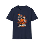 Halloween Skeletons Pumpkin T‑Shirt — “Trust Tomorrow” Graphic Tee