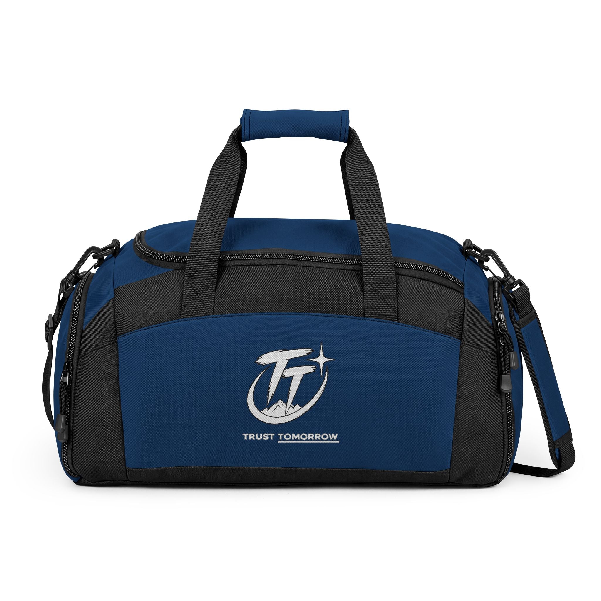 Trust Tomorrow' Black Gym Bag — Durable Sports Duffel with Shoulder Strap