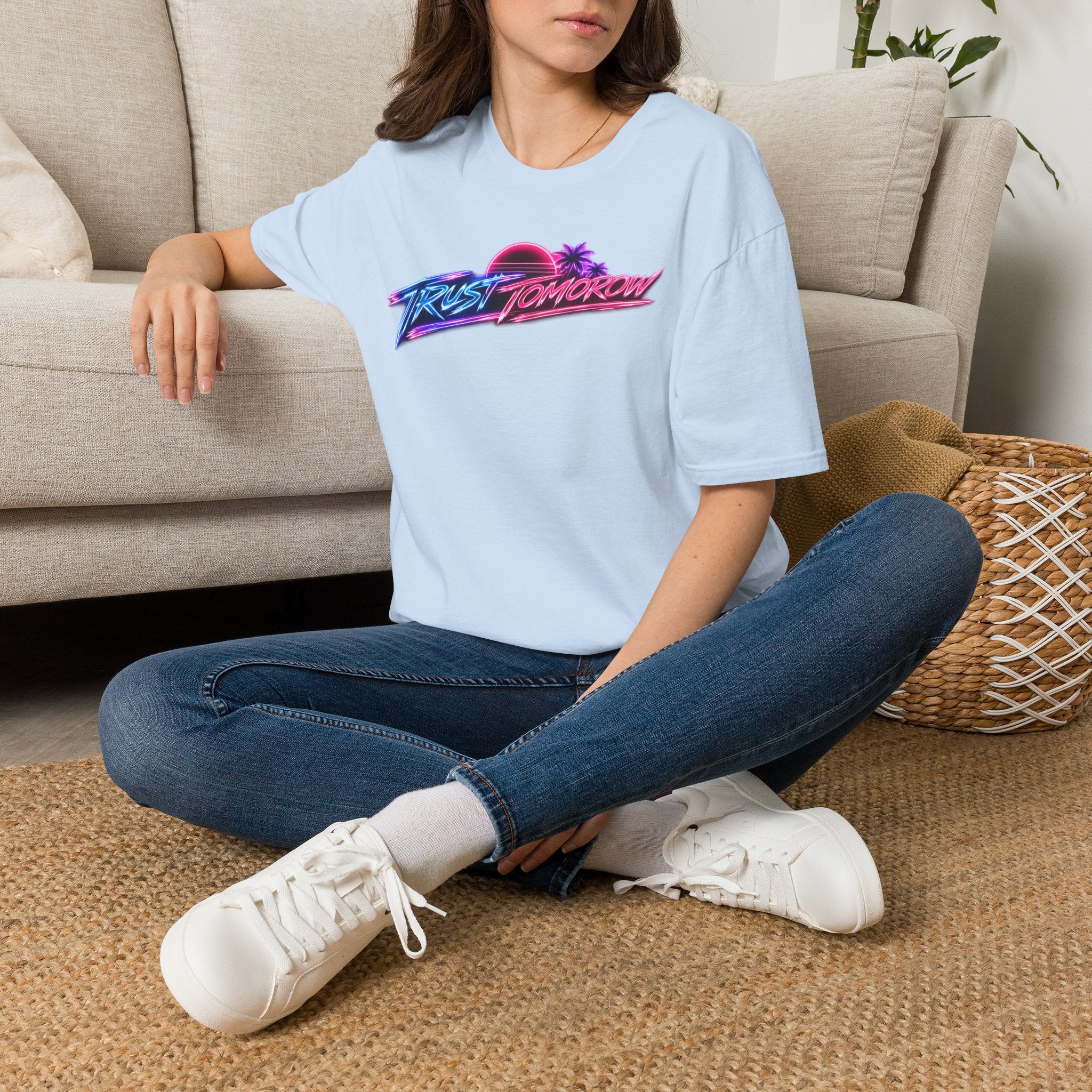 T-Shirt — Retro 'Trust Tomorrow' Neon Sunset Graphic Tee