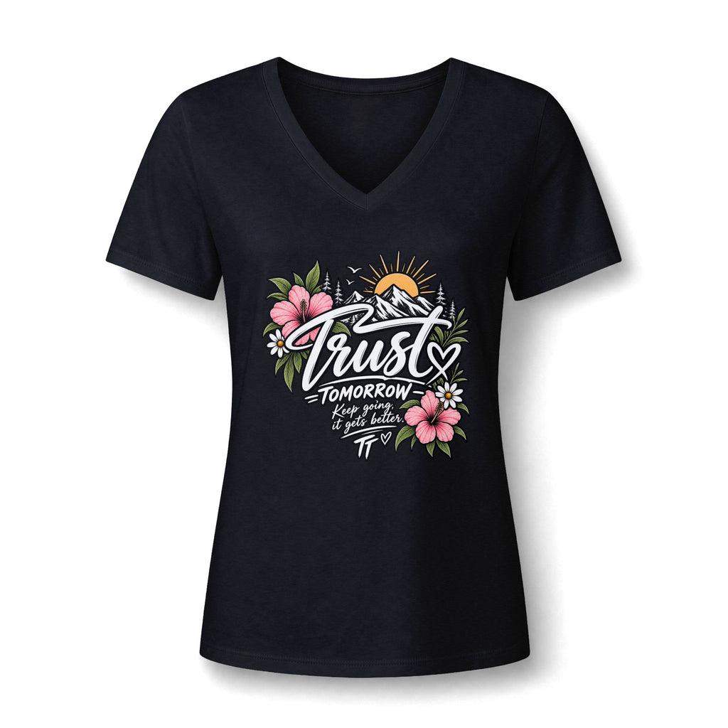 Trust Tomorrow Floral V-Neck Tee — Inspirational Women's Graphic Shirt