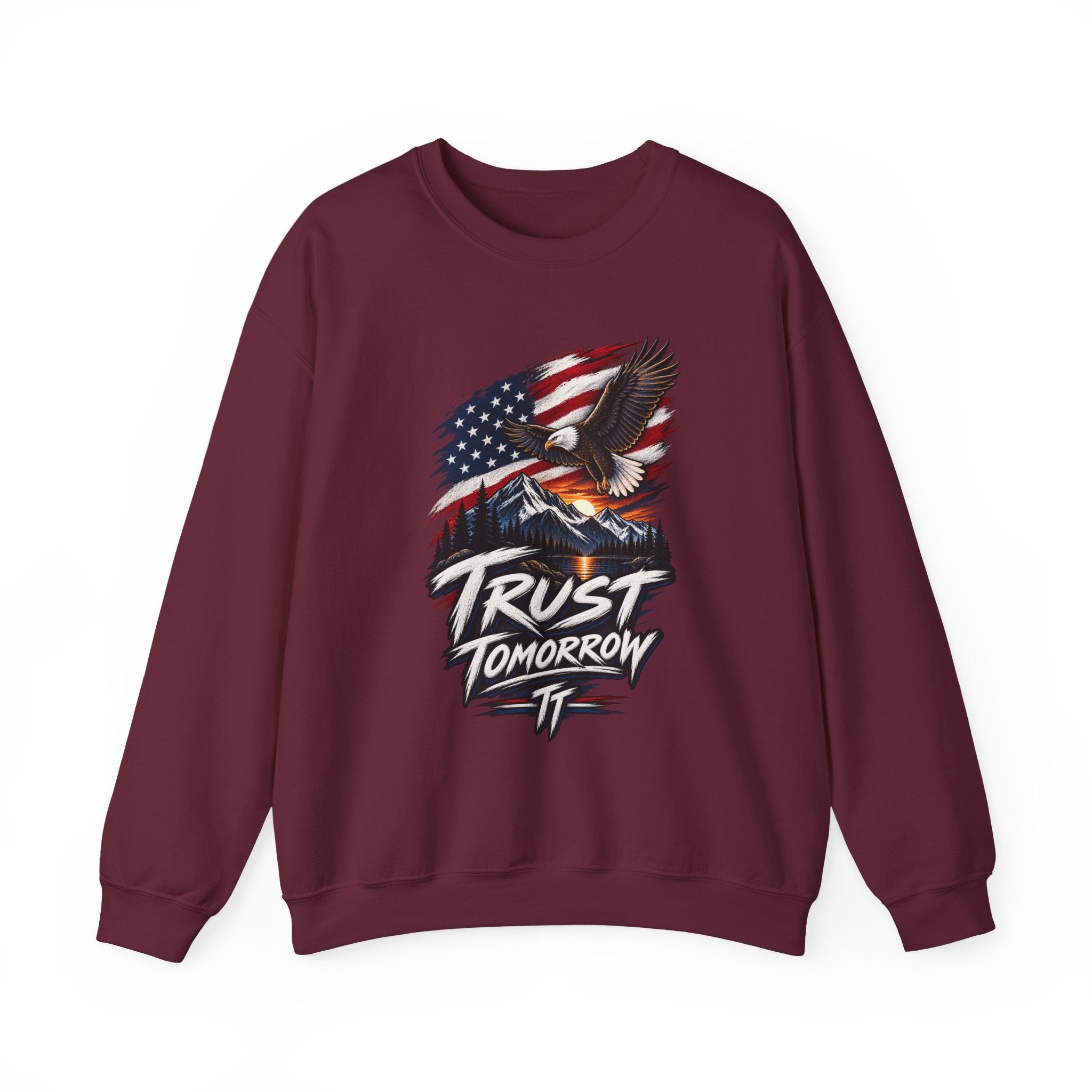 Trust Tomorrow American Eagle Sweatshirt — Patriotic 'Trust Tomorrow' Graphic Crewneck