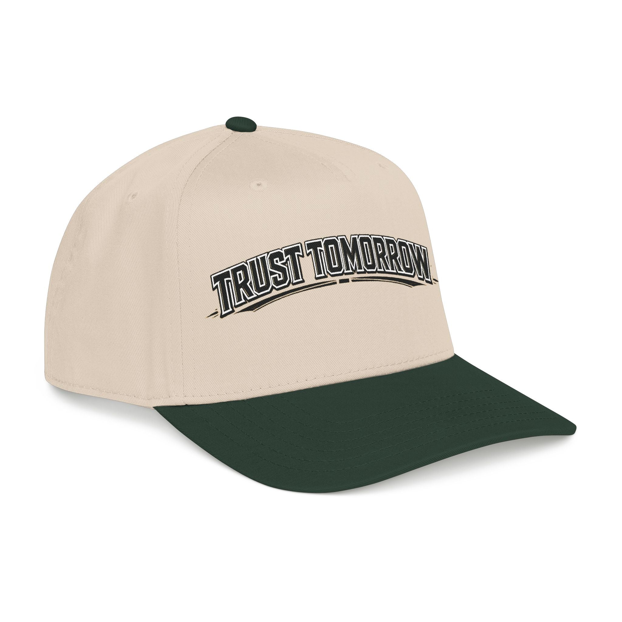 Trust Tomorrow Mid-Profile Baseball Cap — Retro Arch Embroidered Hat